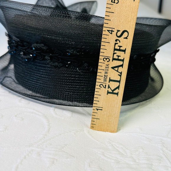 Vintage 50s Deborah New York Womens Black Mesh Pillbox Hat Sequin Church Derby - Picture 9 of 9